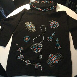 Victoria Jones Black Bedazzled sweater Ladies Size L Vintage